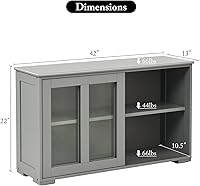 Vista 3 de Armario apilable para bufé, moderno aparador de cocina con puerta corrediza de vidrio templado, armario con estante ajustable, gabinete de piso