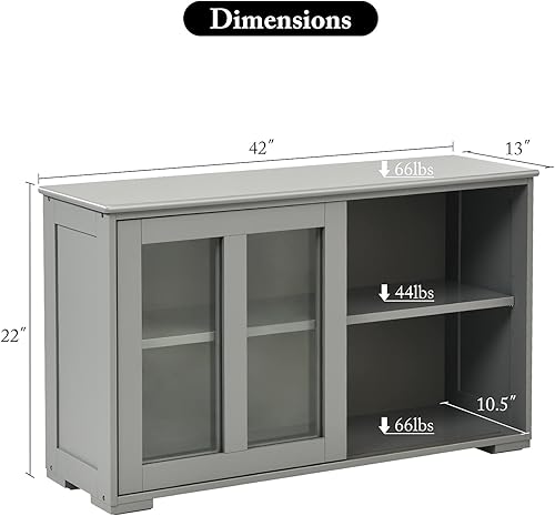 Miniatura 3 de Armario apilable para bufé, moderno aparador de cocina con puerta corrediza de vidrio templado, armario con estante ajustable, gabinete de piso de