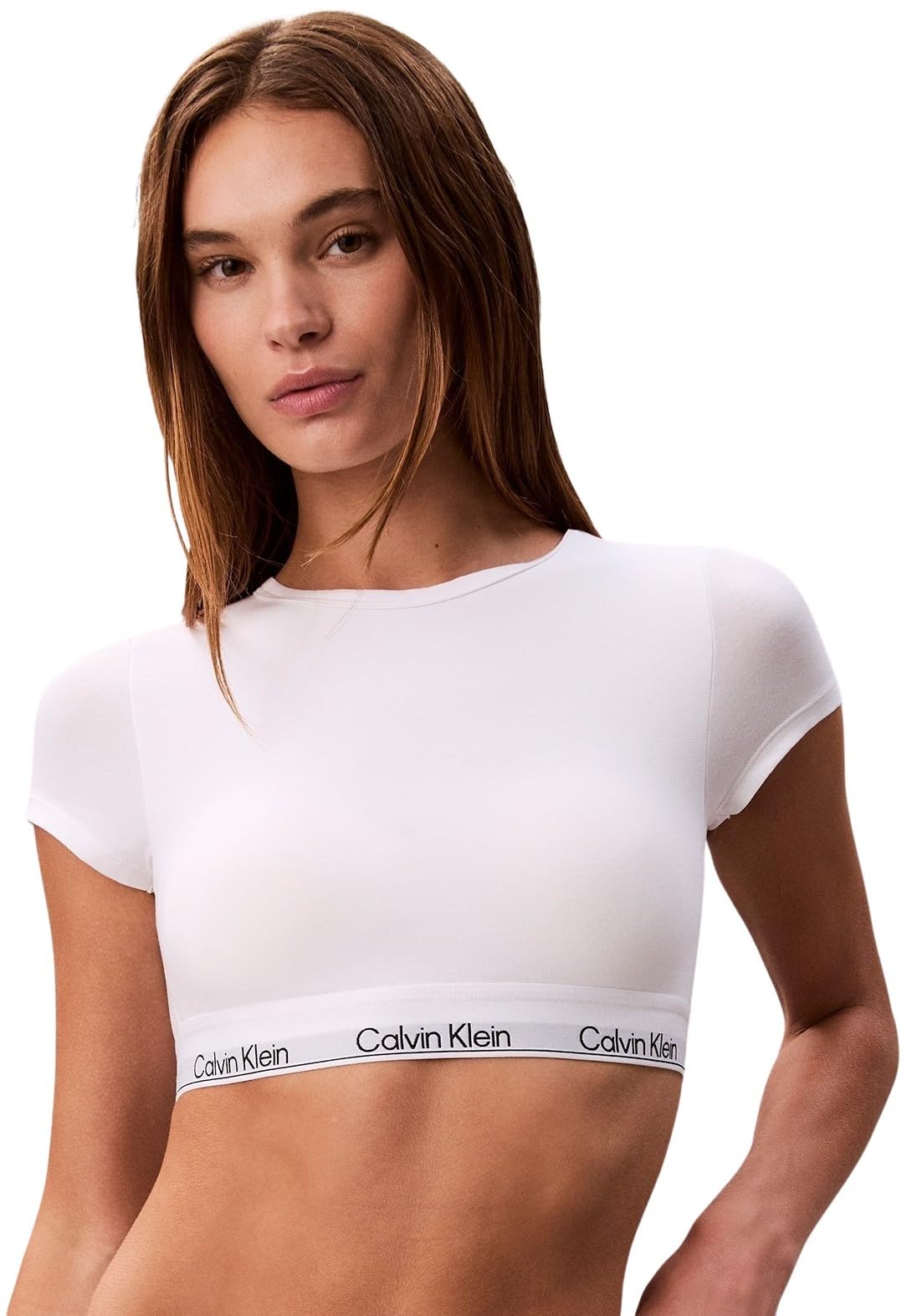 Calvin Klein Women's High Neck T-Shirt Bralette, White (White), L