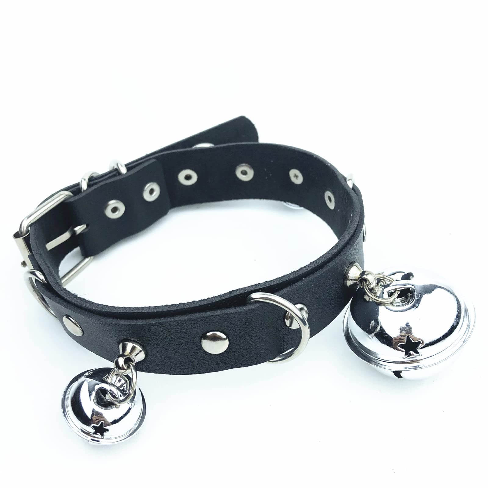 Gargantilla Gótica SM Collares de Cuero con 3 Campanas y Anillo en D de Metal Collar Gótico Punk Rock Collar Ajustable BDSM Juego de Esclavo Erótico Juguete Sexual para Mujeres Parejas