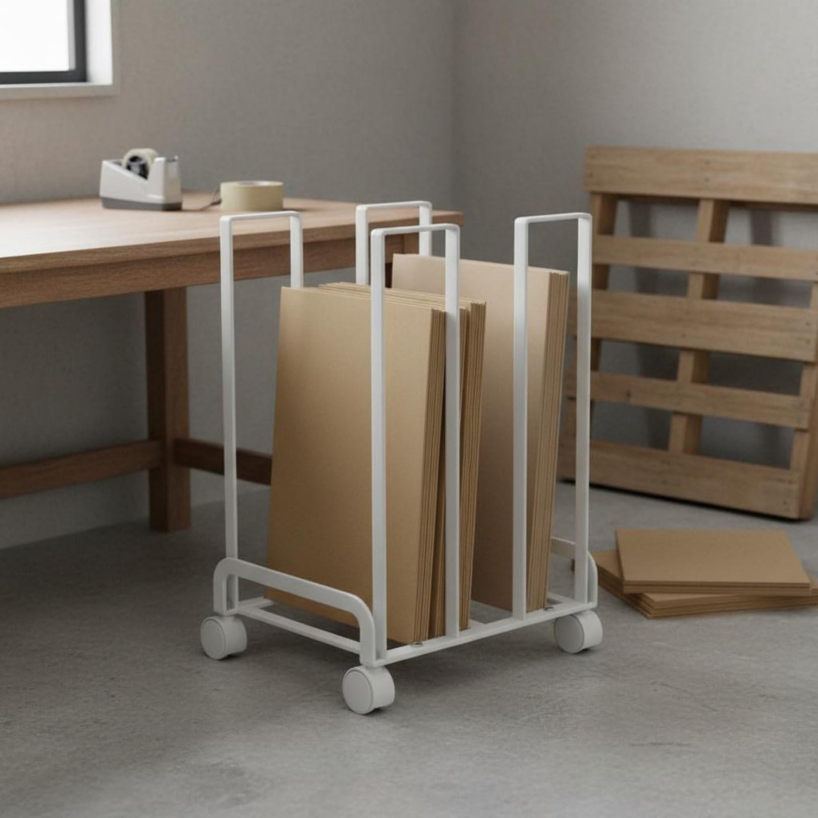 Harilla Carrello Porta Cartoni Scaffale Supporto Organizzatore Ripiano Struttura in Acciaio al Carbonio Antiflesso con Ruote a Rotazione Completa per Mobilità, Nero