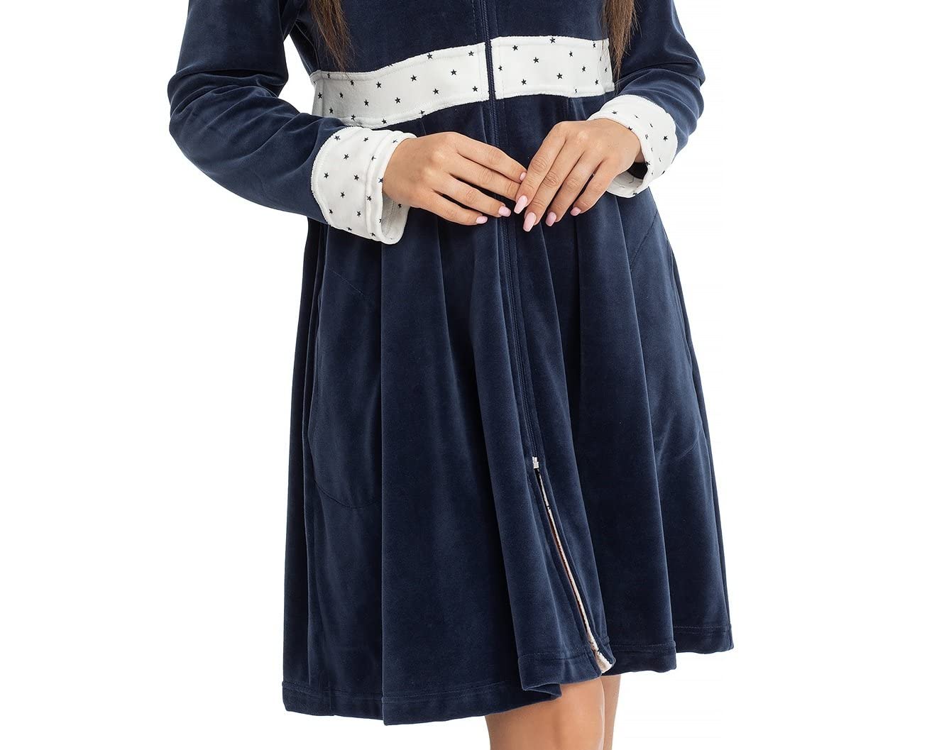 DOROTA Souple Peignoir ou robe de chambre Femme Tendance avec Poches et Ceinture, fabriqué dans l'UE