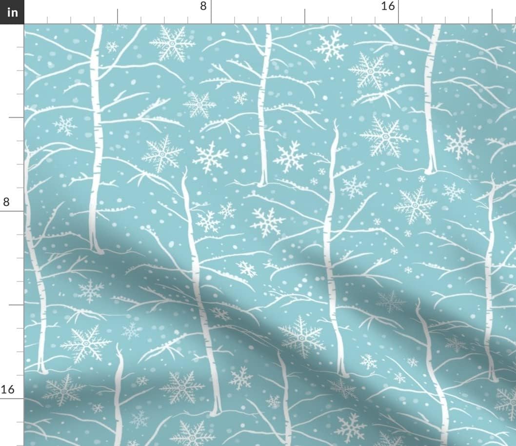 Spoonflower Fabric - Blue White Winter Snow Trees Holiday Snowflake Printed on Petal Signature Cotton Fabric by The Yard - Sewing Quilting Apparel Crafts Decor
