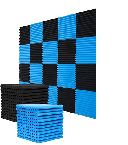 YDHTDLHC 52 Pack of 1 X 12 X 12 Inches Acoustic Foam Panels - Acoustic Foam - High Density - Flame Retardant - for Home Work Recording Studios(Black/Blue) - Black /Blue