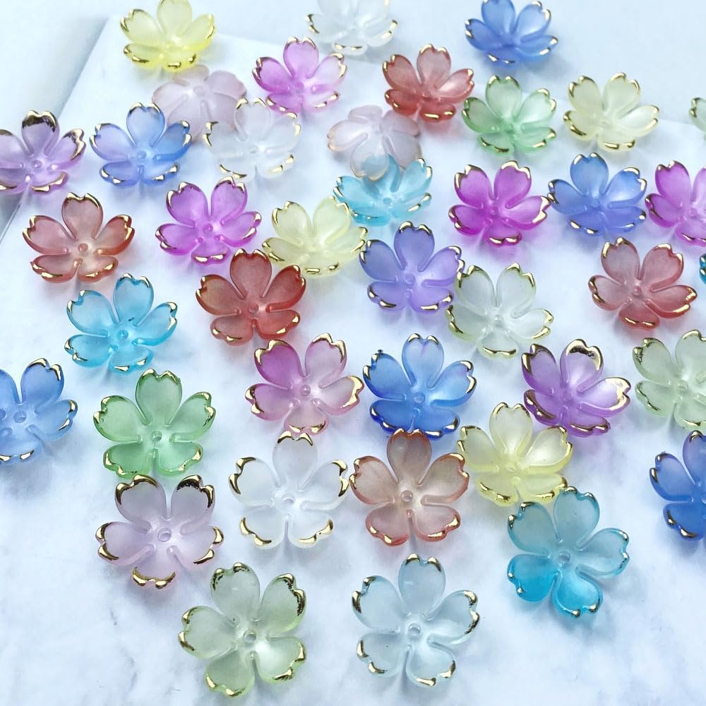 120pcs Acrylic Cherry Blossom Flower Beads Colorful Gradient Gold-Plated Spacer Beads End Caps for Jewelry Making Bracelet Necklace Earrings(Red) - Image 7