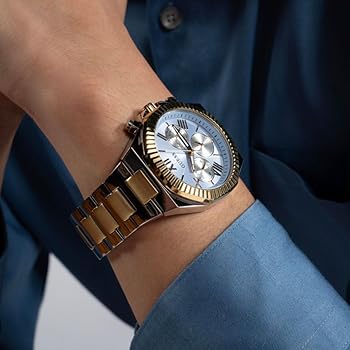 Amazon.com: Guess Men's 44mm Watch - Two Tone Bracelet Blue Dial