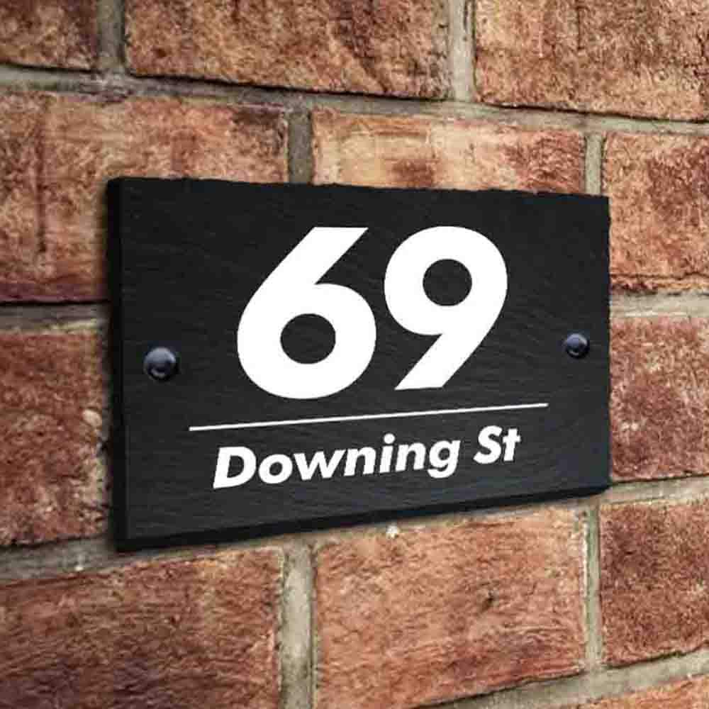 Natural Slate House Gate Sign Plaque Door Number Personalised Name UV Printed Hand Finished in UK(15x10cm RECTANGLE)