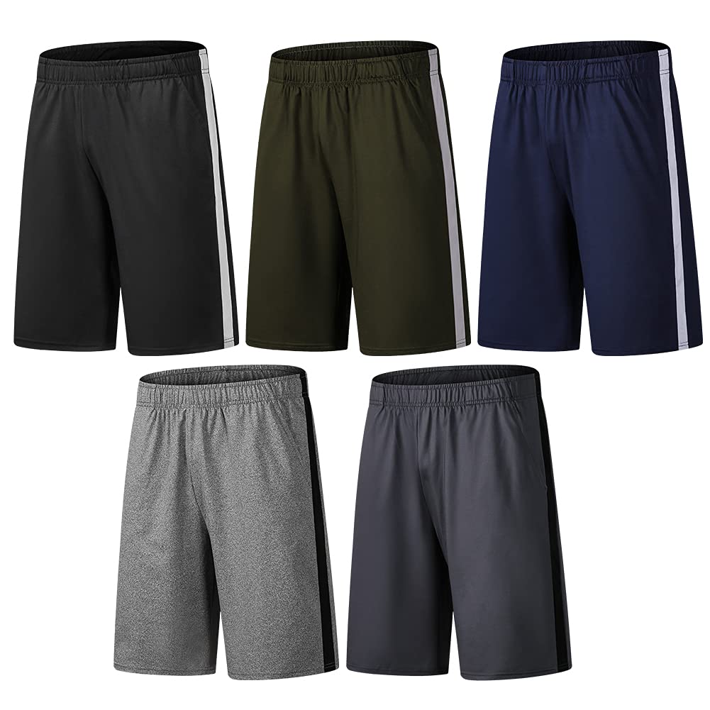 BUYJYA Pantalones cortos deportivos para hombre paquete de 5 entrenamiento baloncesto fútbol correr gimnasio