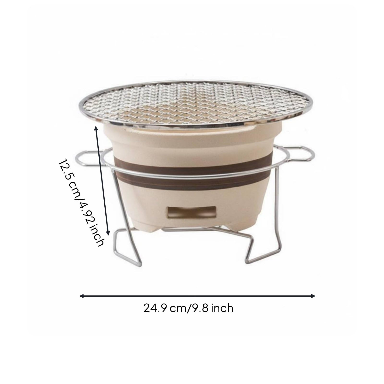 Estufa de Barbacoa Exterior Parrilla de Carbón Brasero de Cerámica Calentador Bebidas con Doble Ventilación y Base Metálica Estable Adecuada para Camping Patio Picnic, Pequeño