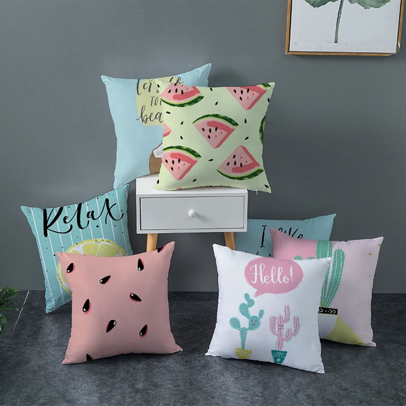Housse De Coussin Carrée Décorative Motif Cactus - Double Face, Coton Doux - Taille 45x45 Cm (18x18 Pouces)