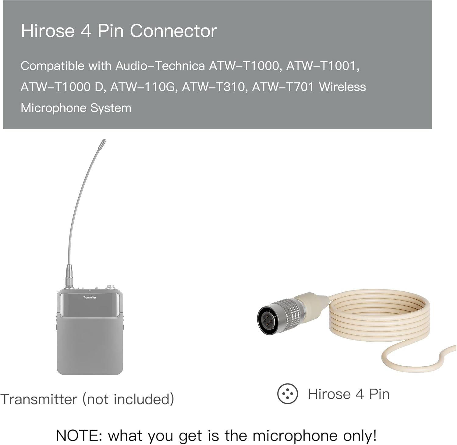 J K Pro Light Weight Low Profile Single Earhook Headworn Microphone MIC-J S90 Compatible with Audio Technica Wireless Transmitter - 4Pin Hirose Connector - Image 3