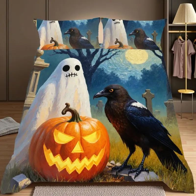 Housse de Couette 2 Personnes 220x240 Halloween en Microfibre Respirante