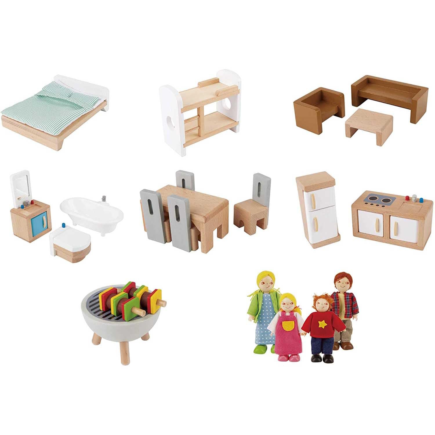 Hape Villa delle bambole | Casa arredata per gioco di ruolo | Casa giocattolo a tre piani in legno | Per bambini dai 3 anni