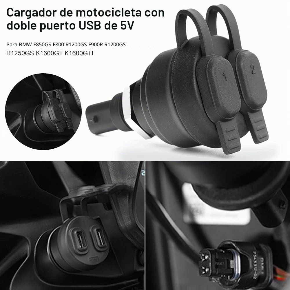 Cargador USB de 5 V para motocicleta, adaptador de alimentación de puerto USB doble para BMW R1200GS R1250GS R1250RT R1200RT R nineT K1600GT K1600GTL K1300S K1300GT G310GS F900R F900XR F850GS F750