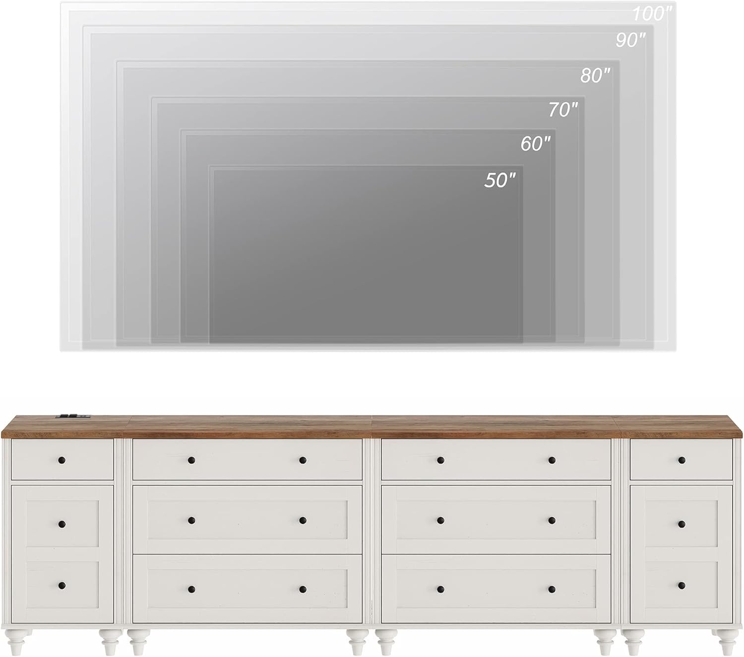 WAMPAT 100 inch TV Stand with 9 Drawers, TV Cabinet Entertainment Center for 75/80/85/90 Inch TV, Kids Dresser with 3 Drawer for Bedroom, Nightstand with Charging Station for Living Room, Off White