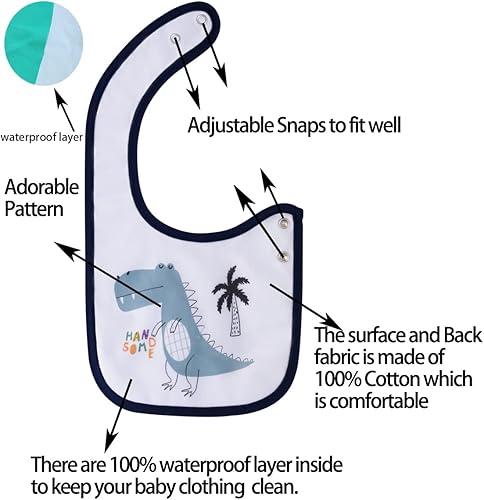 Miniatura 2 de Maiwa Paquete de 6 baberos de algodón impermeables para niñas y niños para babear comer con broches