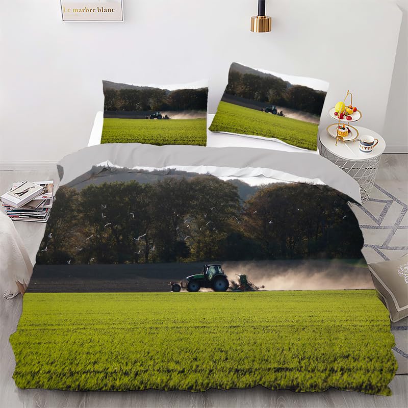 Housse de couette tracteurs verts 220x240 idée décoration anniversaire pour grand lit