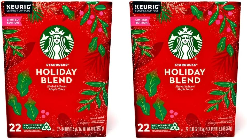Starbucks Coffee Holiday Blend Coffee K Cups - 44 K Cups Total - 22 K Cups Per Box - Seasonal Limited Edition Starbucks Coffee - For Use of Keurig Coffee Makers