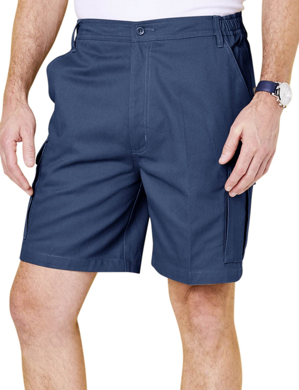 Chums Men's Cotton Cargo Shorts with Side Elastic Waist with Classic Belt Loops & Button Flap Pockets, Soft Breathable 100% Cotton Navy 48