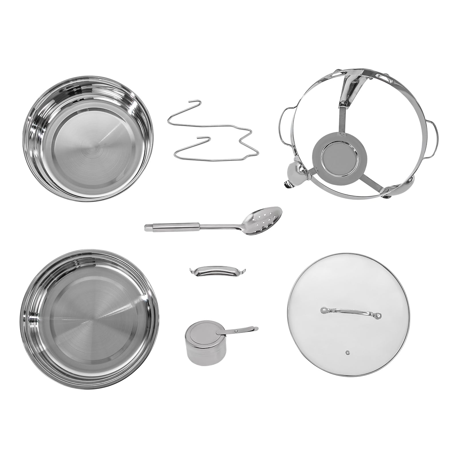 Chafing Dish - Set de buffet redondo de 4 litros, calentador de alimentos de acero inoxidable, estructura de acero inoxidable y tapa de cristal, calentador de sopa para catering, buffet y