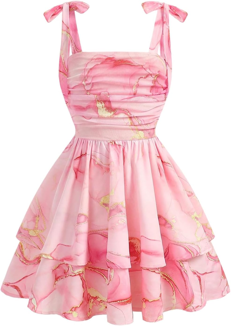 Floerns Girl's Floral Tie Shoulder Cami Dress Ruched Layered Ruffle Hem Short Dresses