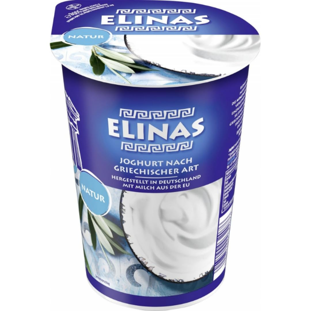 Elinas Joghurt nach Griechischer Art Natur 500 Gramm x 4 Stück [Frischegarantie] mit Pufai Grocery