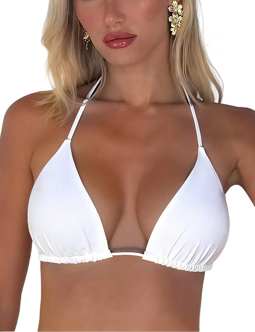 Women's Triangle Bikini Top Halter Padded Push Up String Bikini Top Brazilian Bathing Suit Top Only