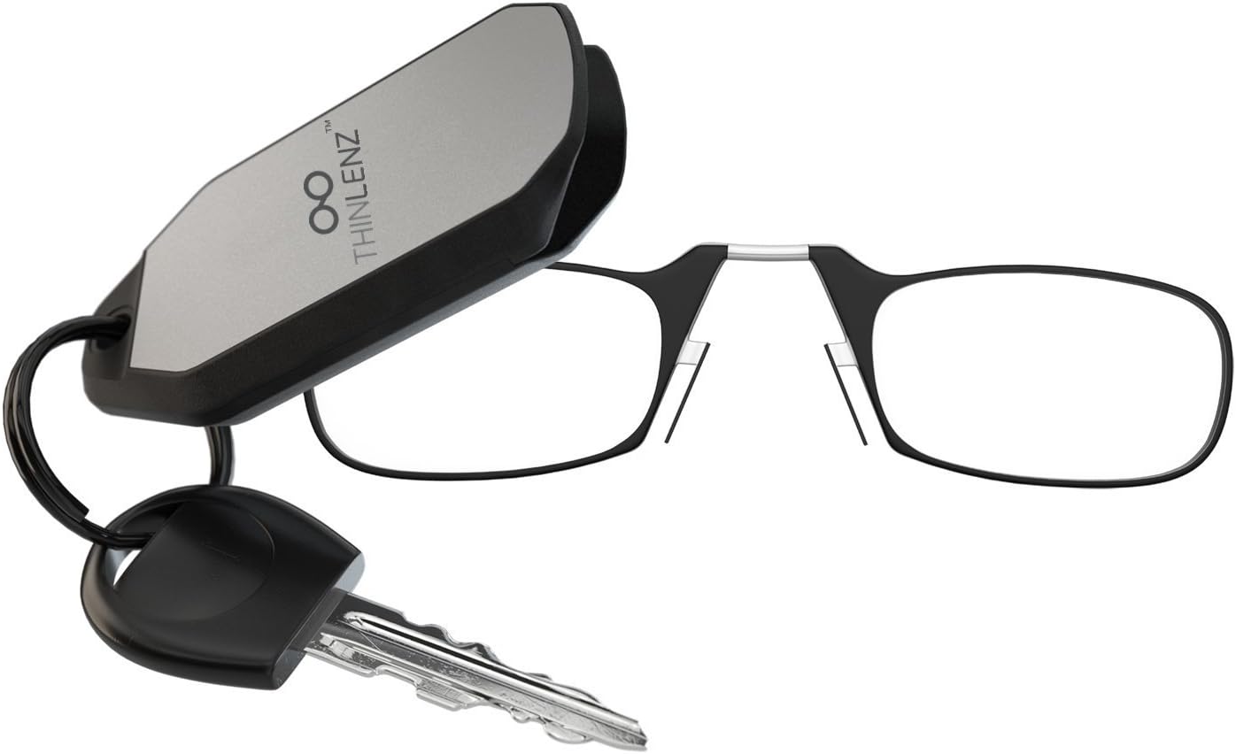 ThinLenzThinLENZ Go Everywhere Nez Style Nose Resting Pinching Portable Reading Glasses with Keychain, No Temple Arms Readers for Men and Women (2.50 Strength, Black)