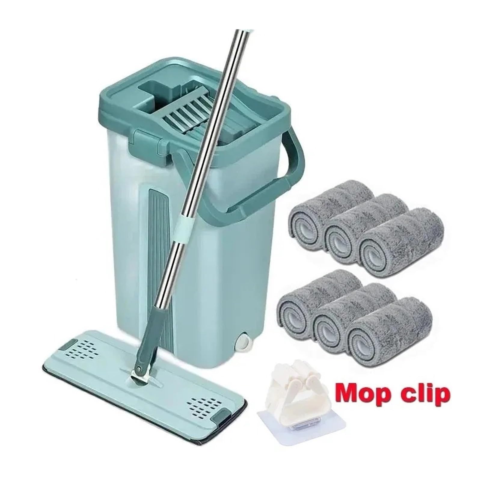 Trapeador de Piso Manos Libres con Cubo Separador de Aguas residuales, Limpieza en seco y húmedo, 360°, Juego de trapeadores Planos, Herramientas de Limpieza for el hogar(Mop with 2coth)