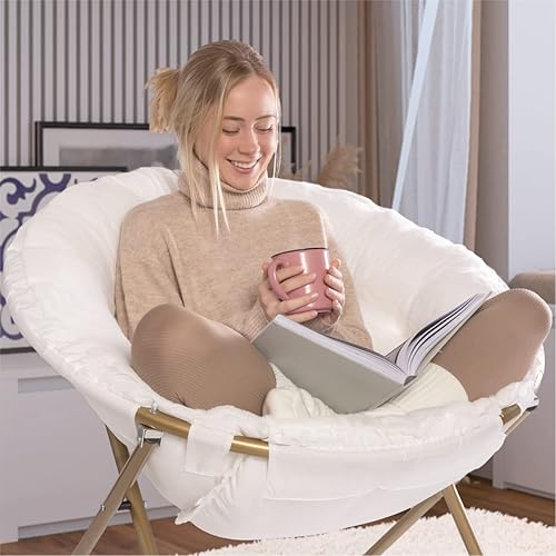 Miniatura 4 de Milliard - Silla acogedora con diseño de platillo, de pelo sintético, para dormitorio, tamaño extragrande (color blanco) Beige,Negro -,Negro +