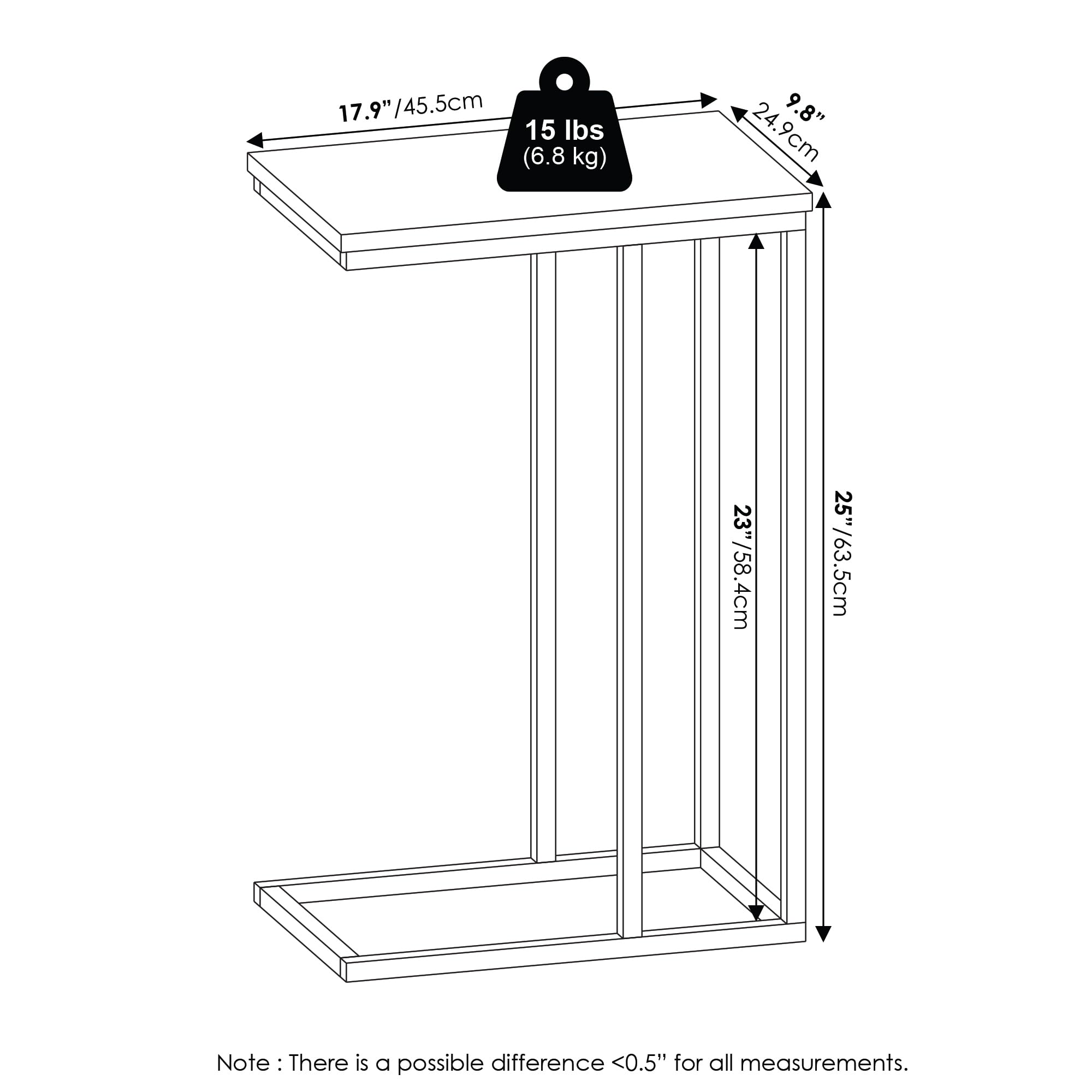 Furinno CAMNUS Juego de 2 mesas auxiliares en Forma de C con Estructura de Metal, mesita de Noche para salón o Dormitorio, Roble francés Gris