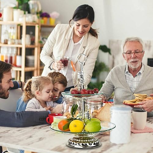 Miniatura 2 de TBVECHI Cuenco de vidrio de frutas de 2 niveles, soporte para tazón de frutas y verduras para encimera, mesa de café, dormitorio, diseño elegante y
