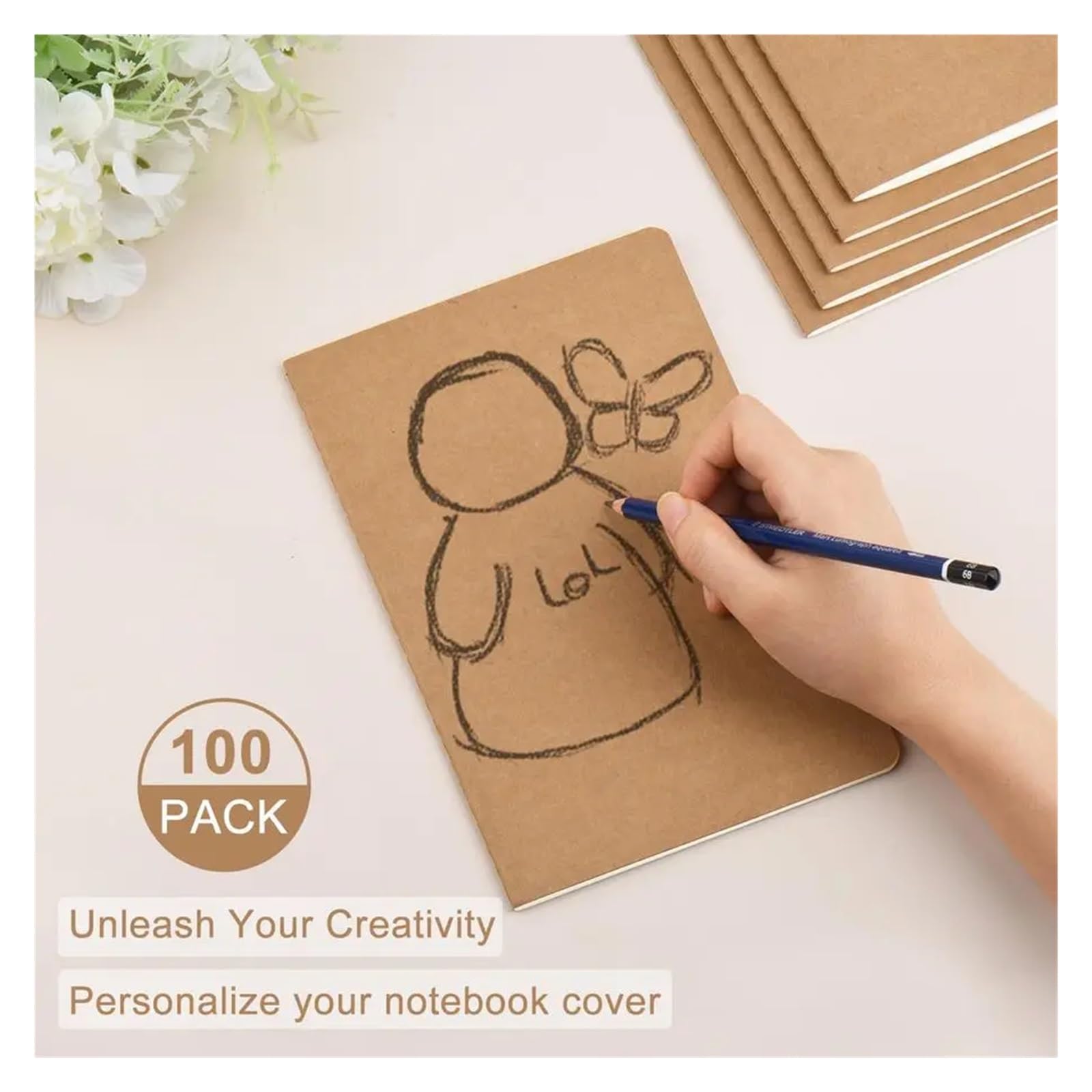 100er-Pack A5-Notizbücher aus Kraftpapier, 8,15 x 5,5 Zoll, blanko, Journaling for die Arbeit, Komposition for die Schule