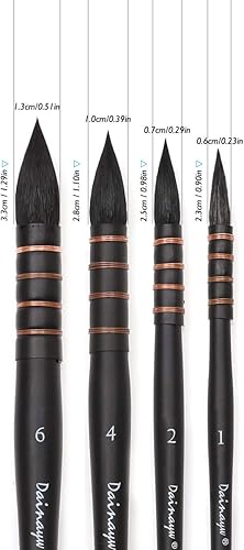 Miniatura 2 de Dainayw Pinceles para acuarela, 4 tamaños profesionales redondos de ardilla y pelo de caballo, mezcla sintética, juego de pinceles para pintura