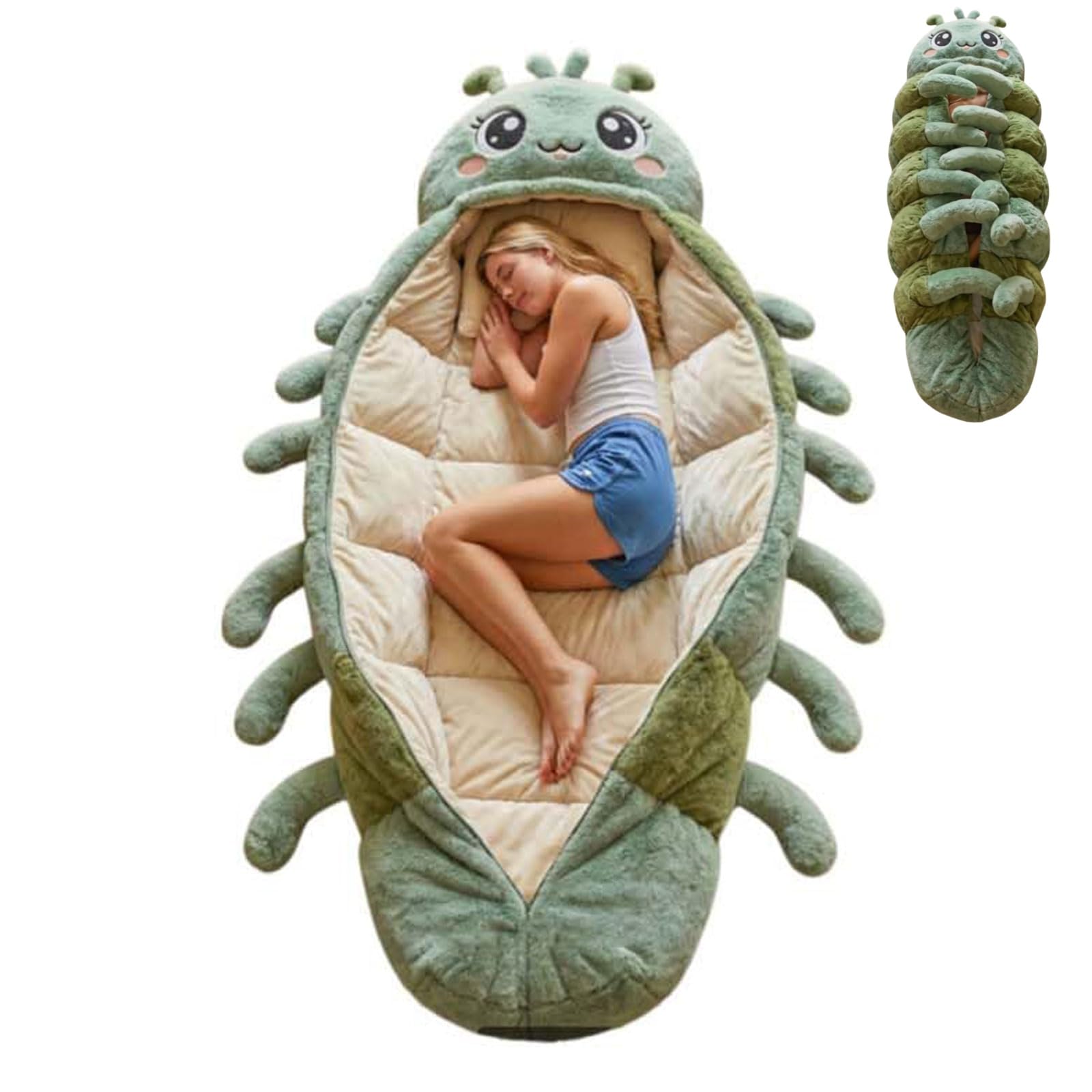 Hugging Caterpillar Sleeping Bag for Adults, Plush Cocoon Animal Sleeping Bags with Pull Cord, Giant Plush Floor Lounger, Indoor Sleep Nap Pod, Cozy Reading Nest, Travel & Indoor Use — view 10