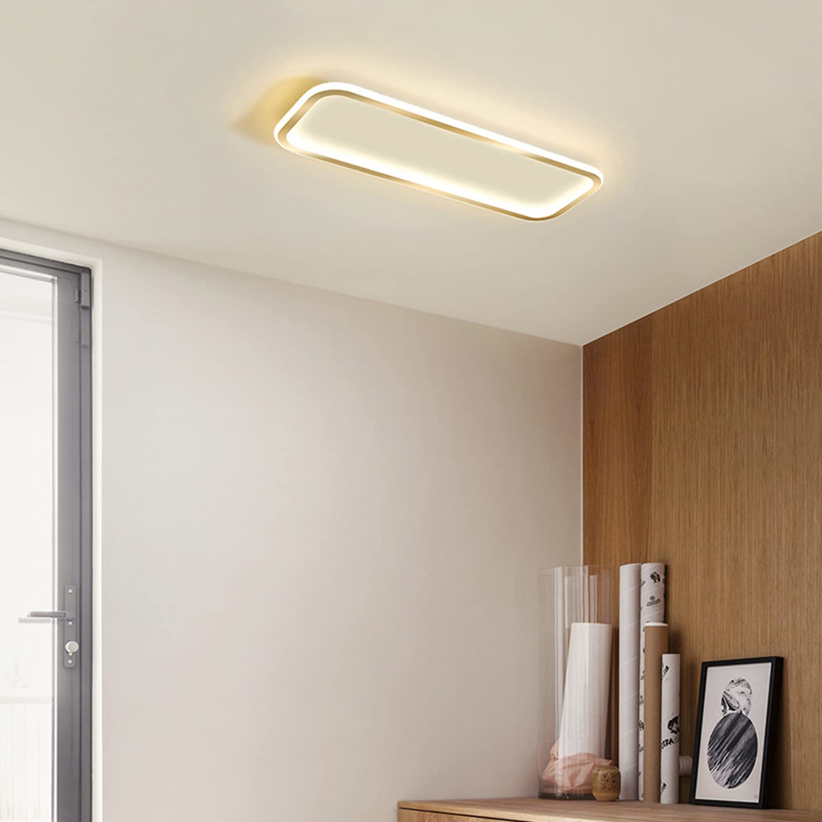 Plafoniera LED Soffitto Rettangolare Moderna, Lampada LED Soffitto Rettangolare per Soggiorno, Camera da Letto, Cucina, Bagno (Oro, Bianco Caldo)