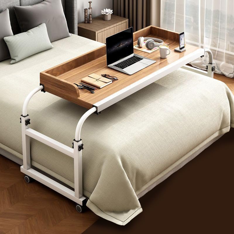 WJYCGFKJ Escritorio portátil para Manualidades, mesas giratorias de Cama con Ruedas, Carrito Ajustable para computadora, Mesa giratoria Negra para sillón reclinable (Color: Madera+)