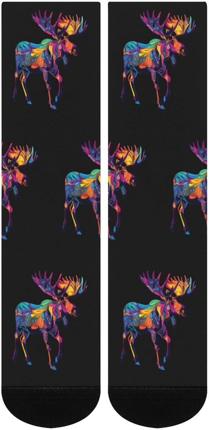 Colorful Canadian Moose Abstract Paint Wildlife Knee High Socks Athletic Long Stockings Sport Casual Crew Tube Sock Boot 40cm