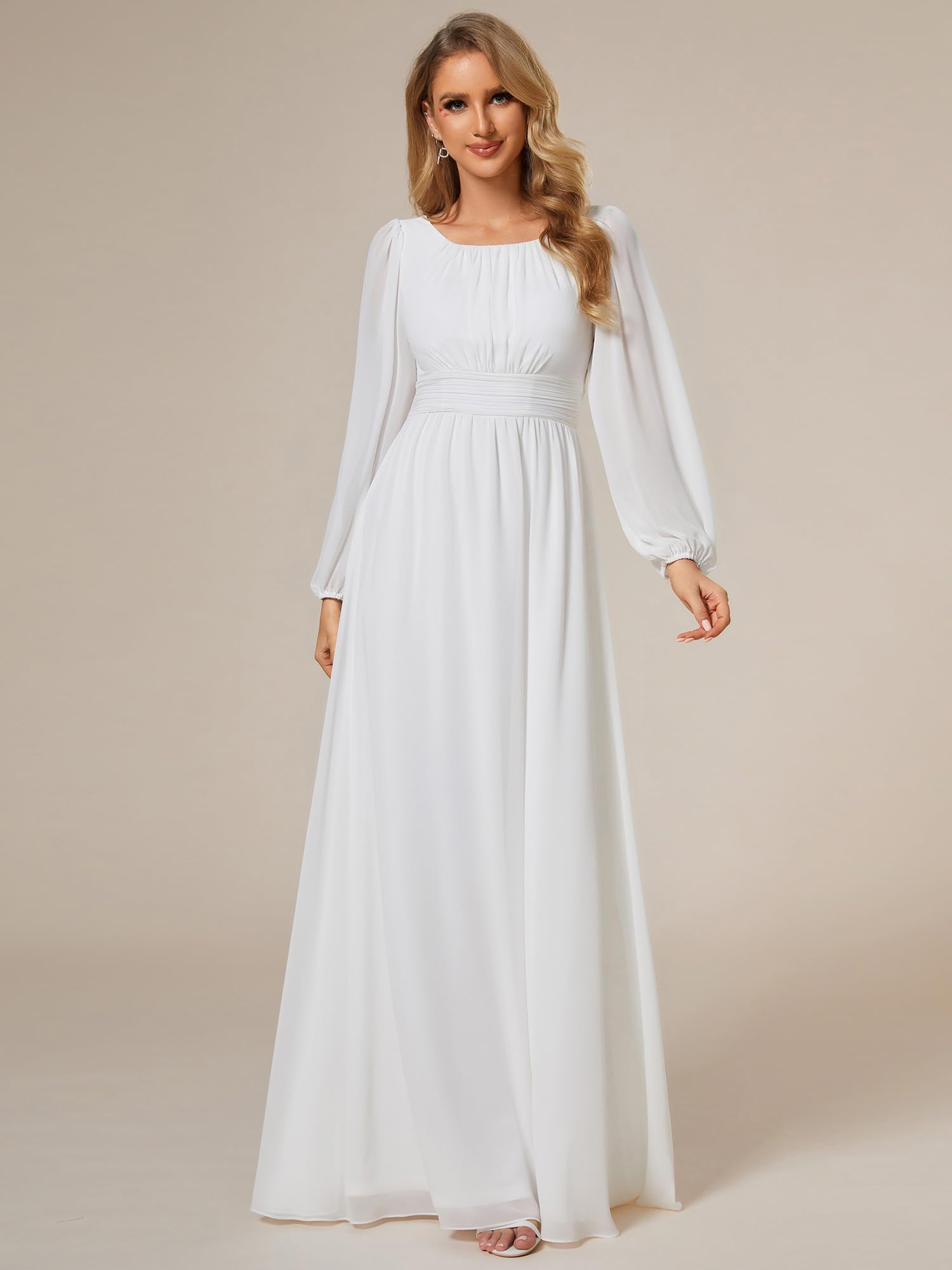 Ever-Pretty Damen Ballkleider Lange Ärmel Chiffon Rundkragen Ärmellos Elegant ES0106B