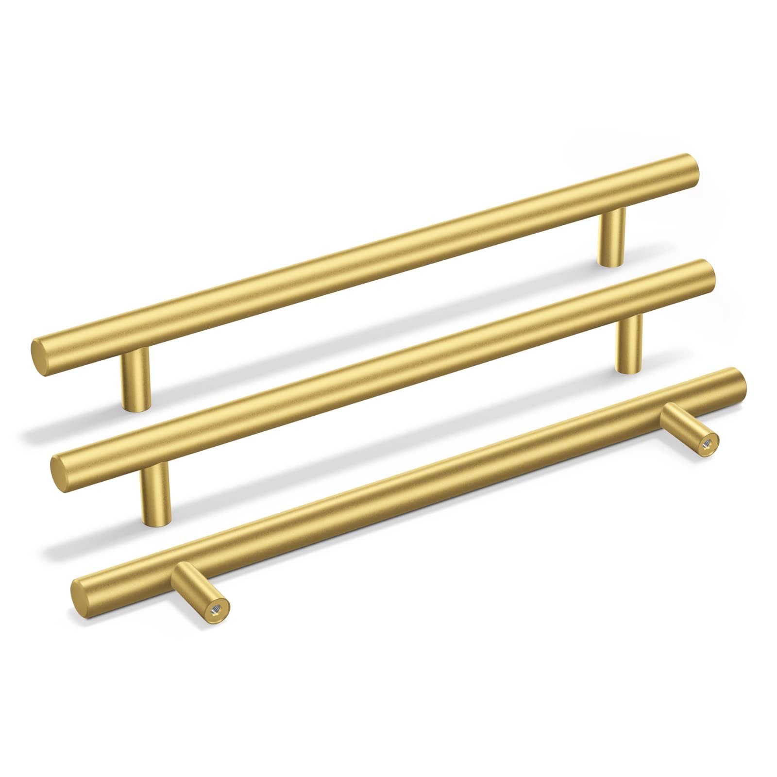 goldenwarm 15 Pack Gold Drawer Handles 192mm Hole Centers Gold Kitchen Cupboard Handles Brushed Brass Drawer Pulls T-Bar Stainless Steel — image 1