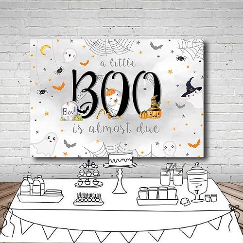 Miniatura 4 de MEHOFOND Telón de fondo de Halloween para baby shower de 7 x 5 pies para niño, fantasma blanco a Little Boo is Almost Due Spooky Ghost Background