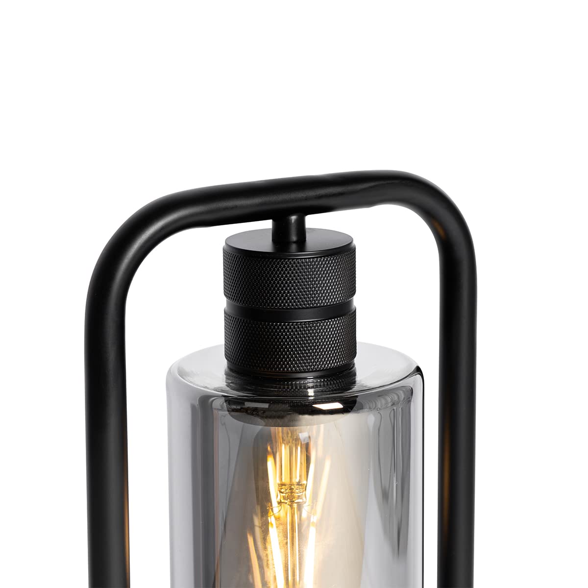 Qazqa Modern Tischleuchte mit Glas, Tischlampe - Stavelot - Schwarz mit Rauchglas, max. 40W, Geeignet für LED, 54cm, Ideal als Schlafzimmerlampe und Wohnzimmerlampe