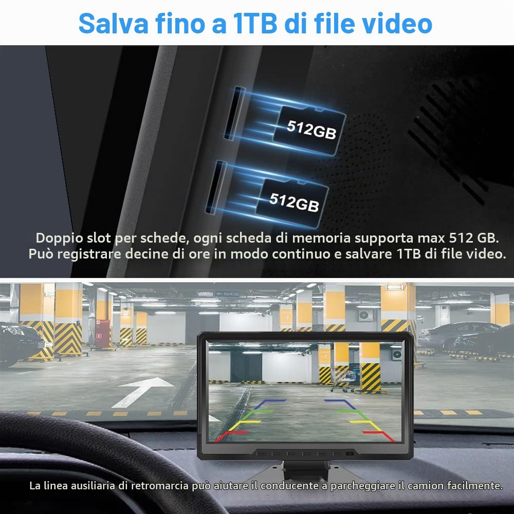 VSYSTO 4CH HD 1080P Camion Dash Cam, 10.1 '' Monitor Veicolo Backup Camera per Semi Trailer Van Trattore RV, Front & Sides & Rear Cam, GPS, Lente di Visione Notturna Infrarossa, Sensore di Temperatura