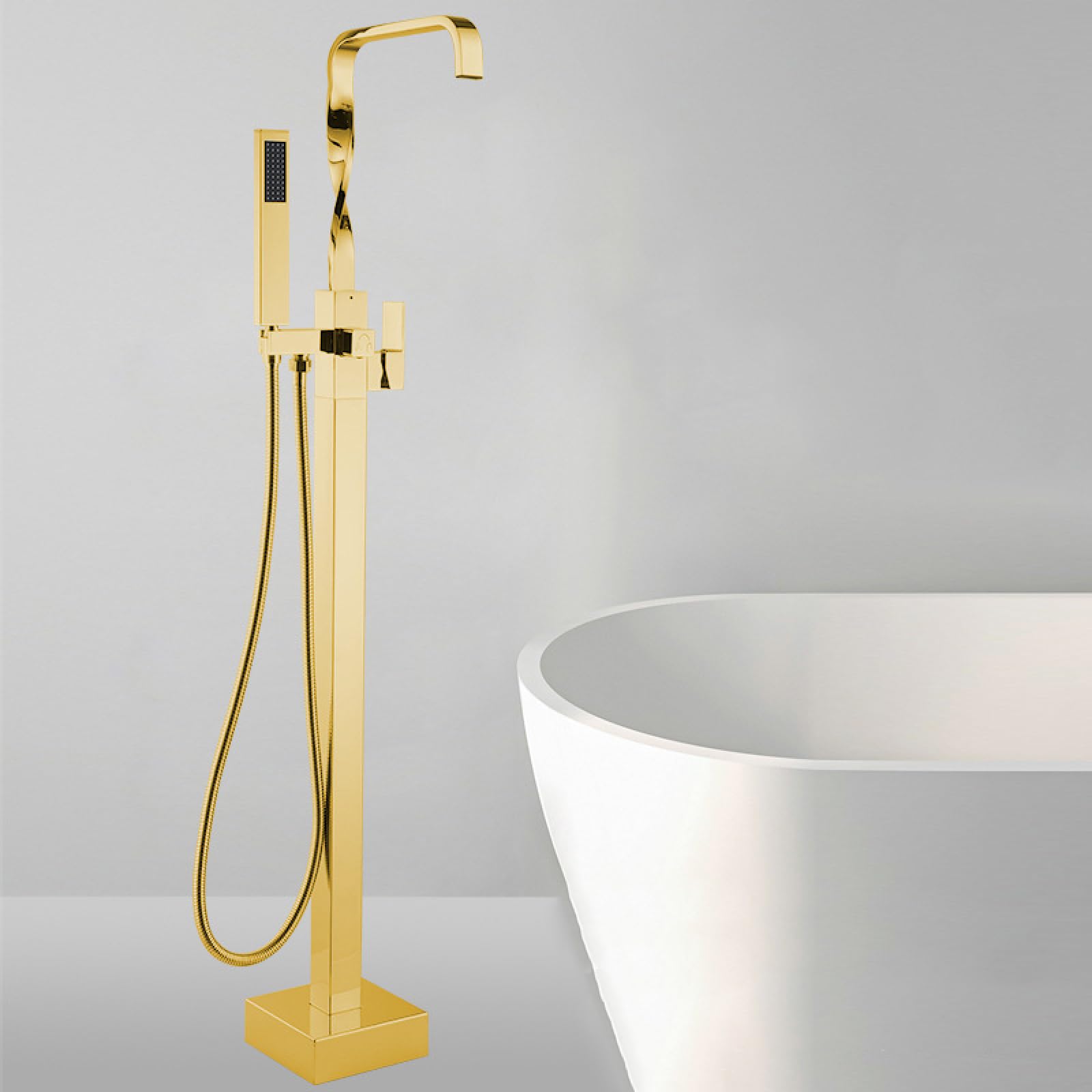 BHGFYXBS Freestanding Bathtub Faucet,Free Standing Brass Bath Mixer Taps,Mixer Tap Hot And Cold Freestanding,With Hand Shower,360 Degree Swivel Standing Mixer Taps For Bathroom,Go,Gold