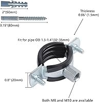 Vista 2 de 6 PCS Split Ring Pipe Hanger, Heavy Duty Adjustable Pipe Bracket Clamp with Screw & Expansion Tube, Wall Ceiling Mount Galvanized Iron Pipe Strap