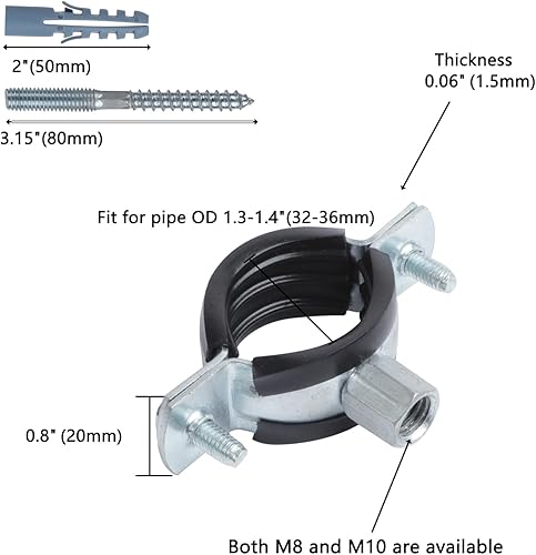 Miniatura 2 de 6 PCS Split Ring Pipe Hanger, Heavy Duty Adjustable Pipe Bracket Clamp with Screw & Expansion Tube, Wall Ceiling Mount Galvanized Iron Pipe Strap
