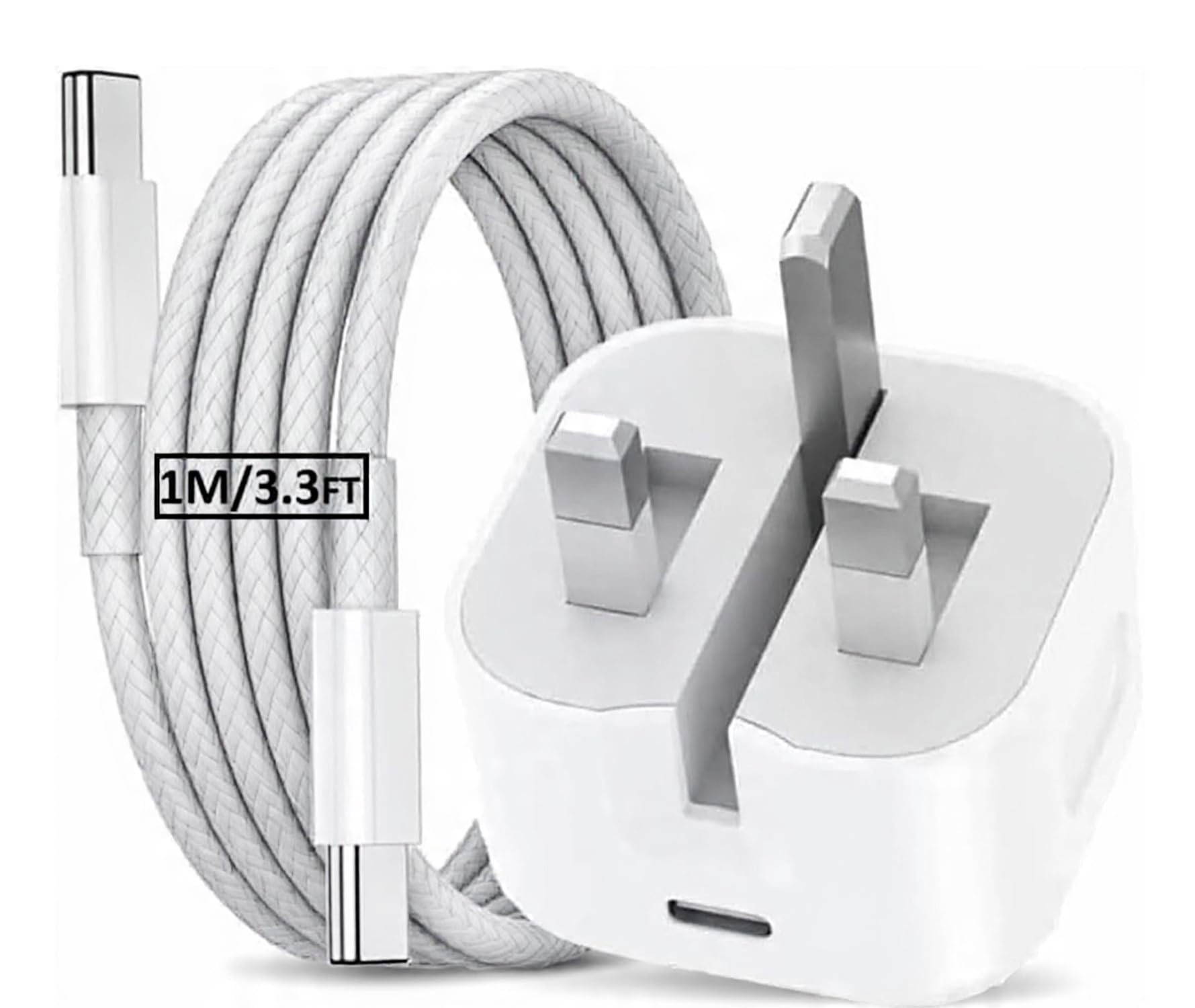 35W USB-C Fast Charger for iPhone 15 Pro Max/16/17/17 Pro with 1M Type-C Cable, PD Wall Charger Adapter for iPad, Samsung, OnePlus, Xiaomi – Fast Charging Wall Plug Charger – White