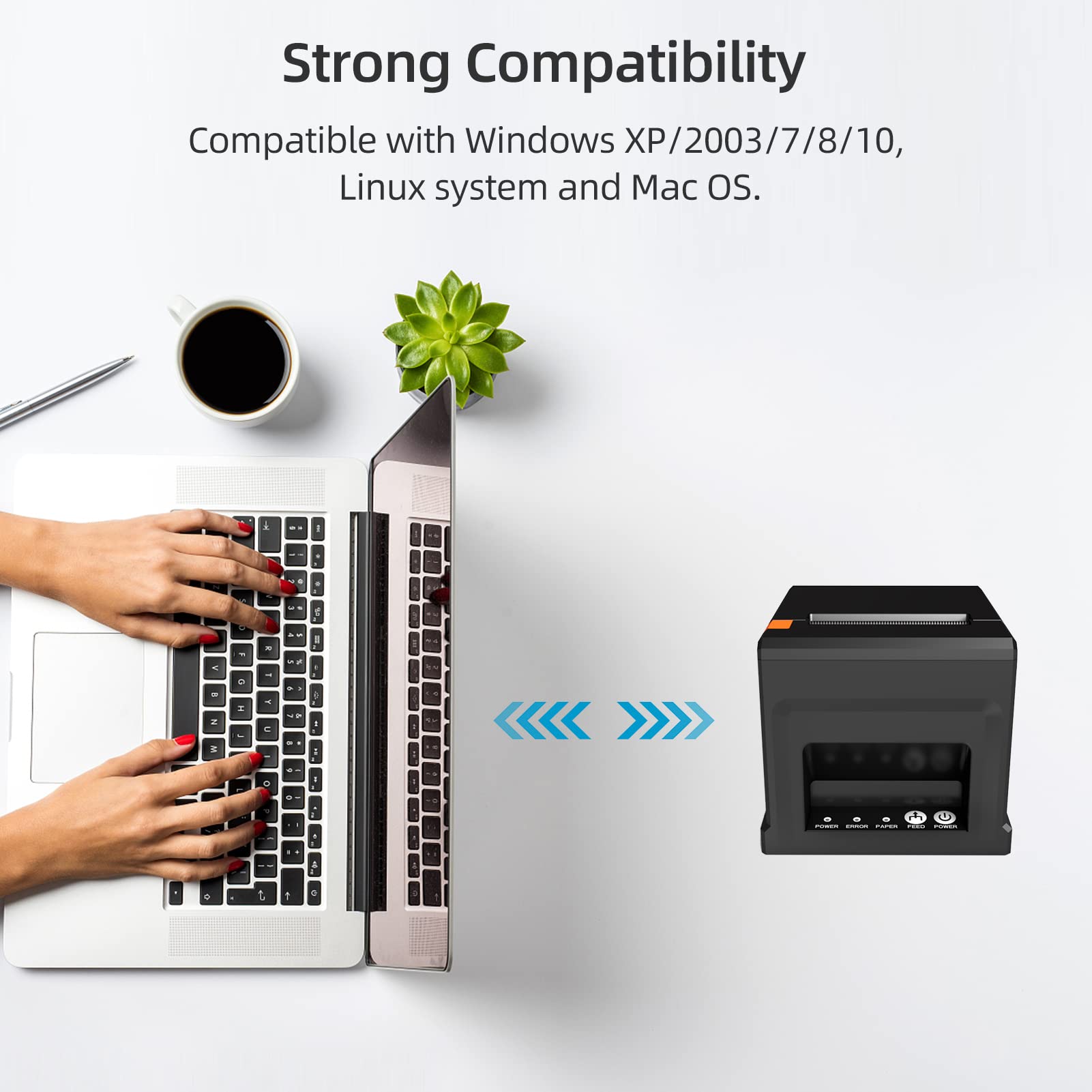 80mm USB + LAN Stampante per scontrini Stampante POS con taglierina automatica Desktop Stampa termica diretta compatibile con supporto ESC/POS per spedizioni Affari Ristorante Cucina Supermer