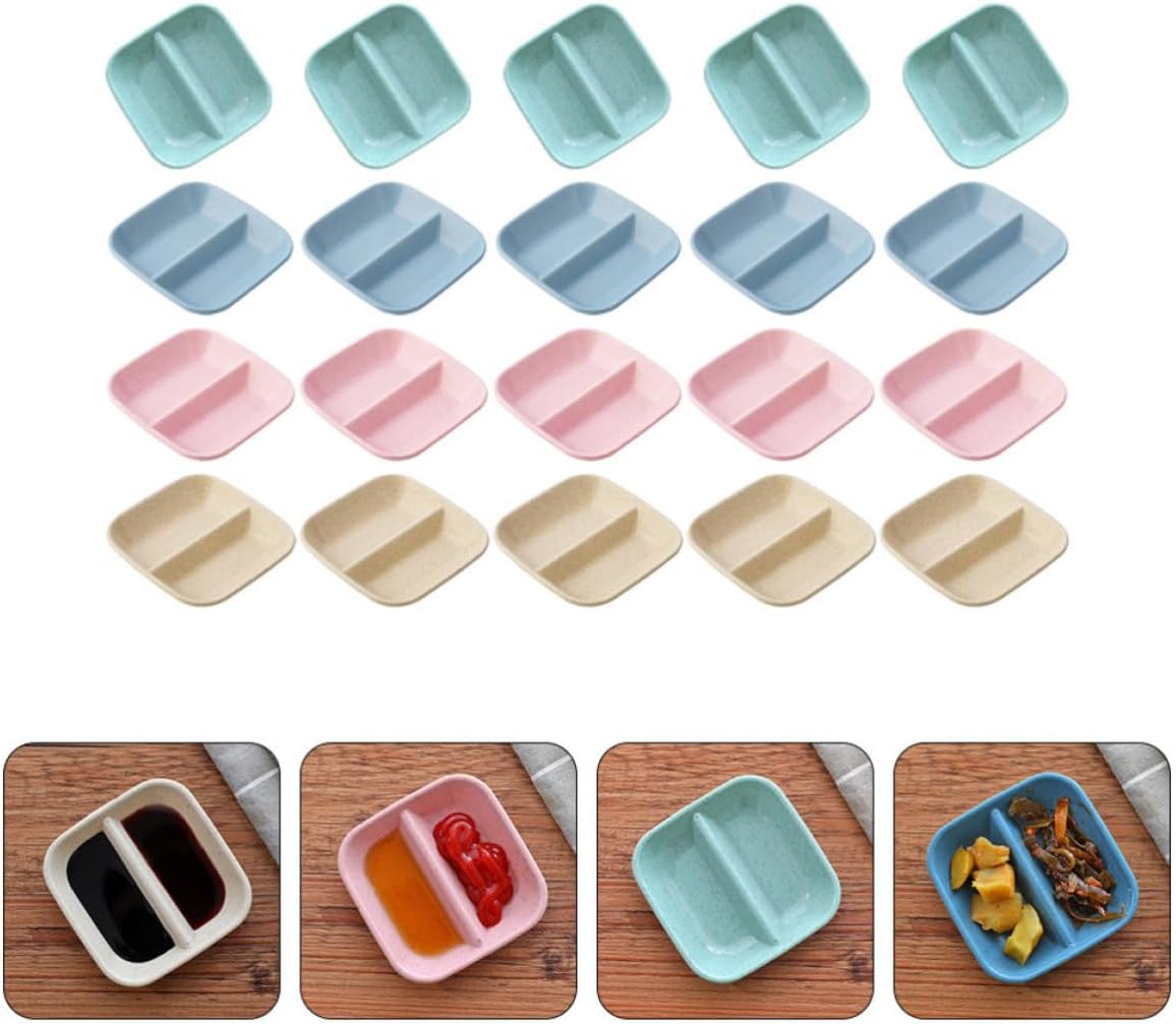 STOBAZA Wheat Straw Two Compartment 20 Pcs Seasoning Plate for Side Dishes