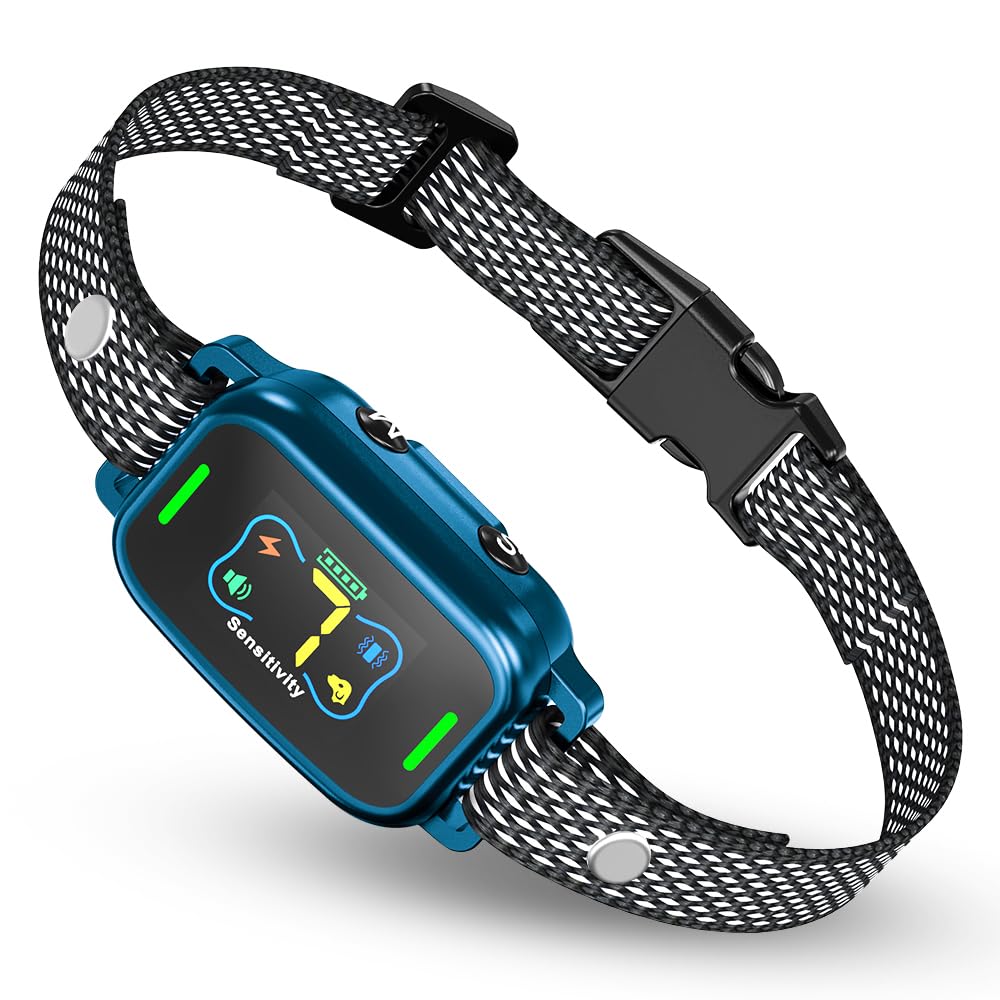 Dog Bark Collar, Takilar Rechargeable Bark Collar for Dogs, Smart Anti Barking Training Collar with 7 Adjustable Sensitivity and 9 Shock Intensity, Bark Shock Collar with Beep Vibration Shock (Navy)